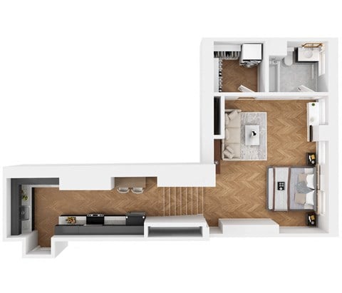Floor plan for studio, 1 bath, 611 sqft